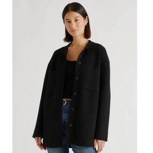 Quince Women's Eco-Knit Milano Stitch Shirt Jacket Oversized Shacket sz XS Black
